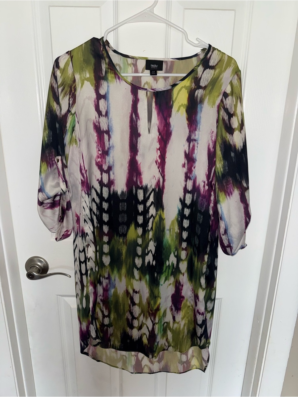 Misook Multi-Color Abstract Print Chiffon Tunic - Picture 2 of 5